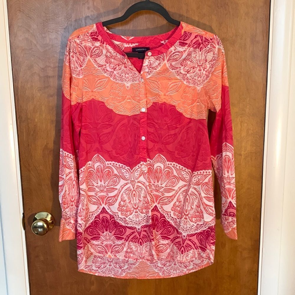 EUC lands end pink and orange lightweight long sleeve! Size 4